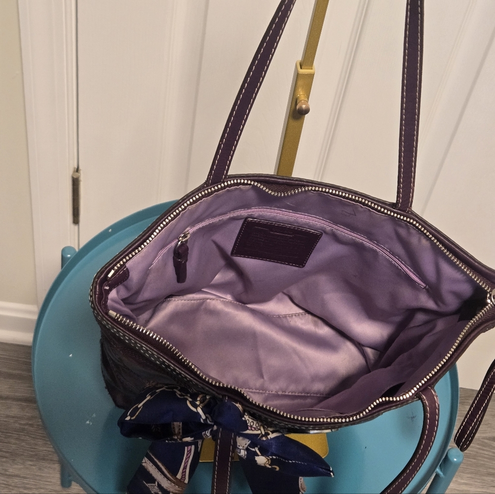 Coach Deep Purple Leather Tote - Picture 13 of 17